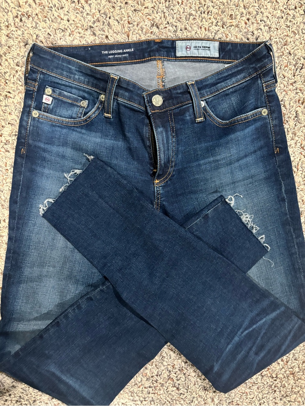 Ag Adriano Goldschmied Dark Indigo Distressed Legging Ankle Jeans